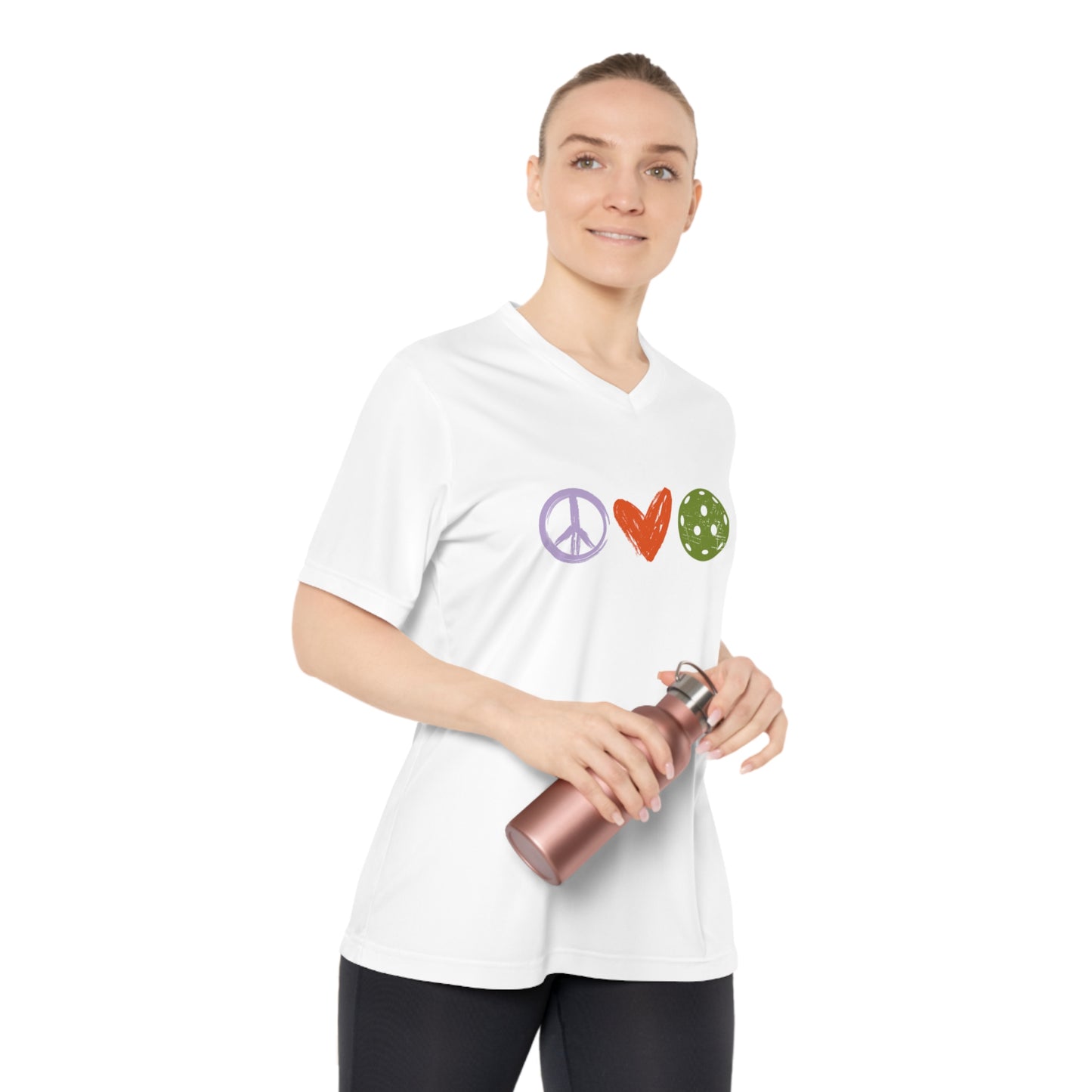 Peace, Love, Pickleball. Color Imprint. Women's Performance V-Neck
