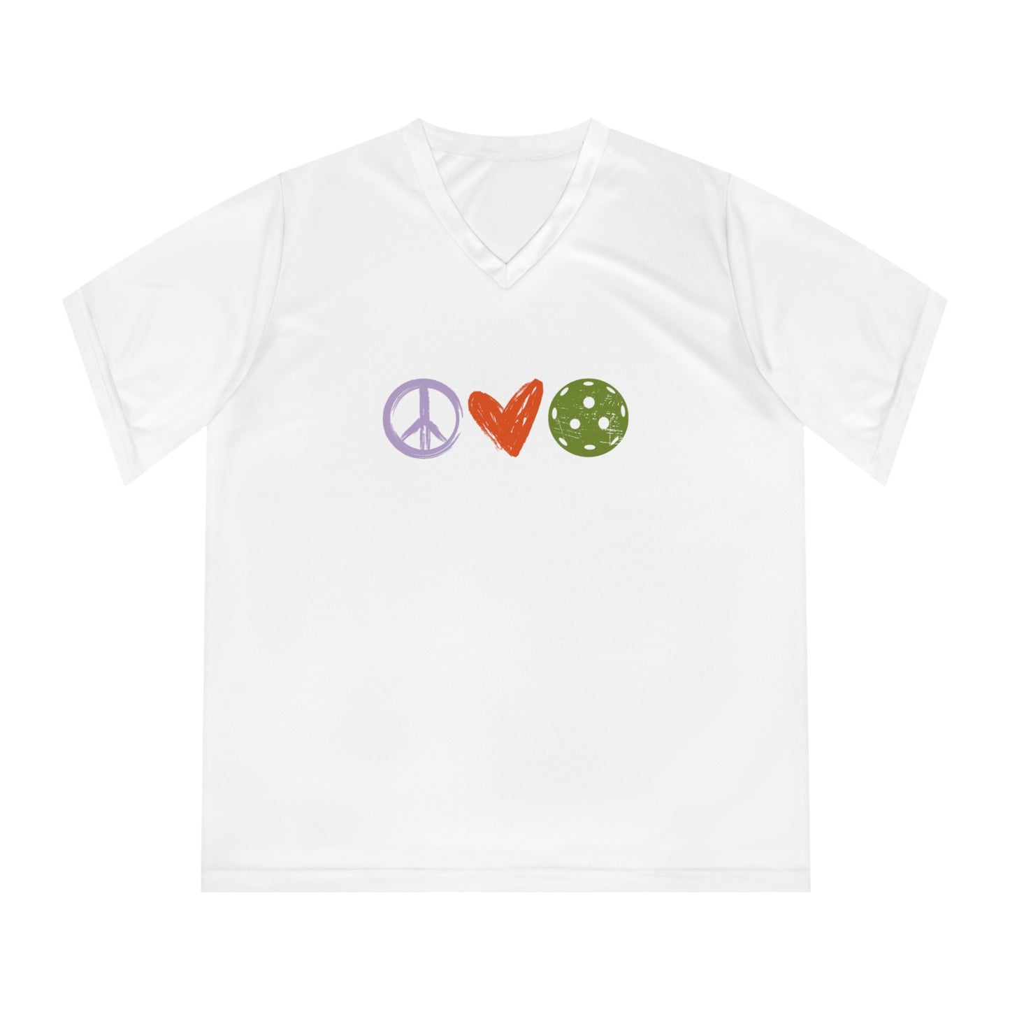 Peace, Love, Pickleball. Color Imprint. Women's Performance V-Neck