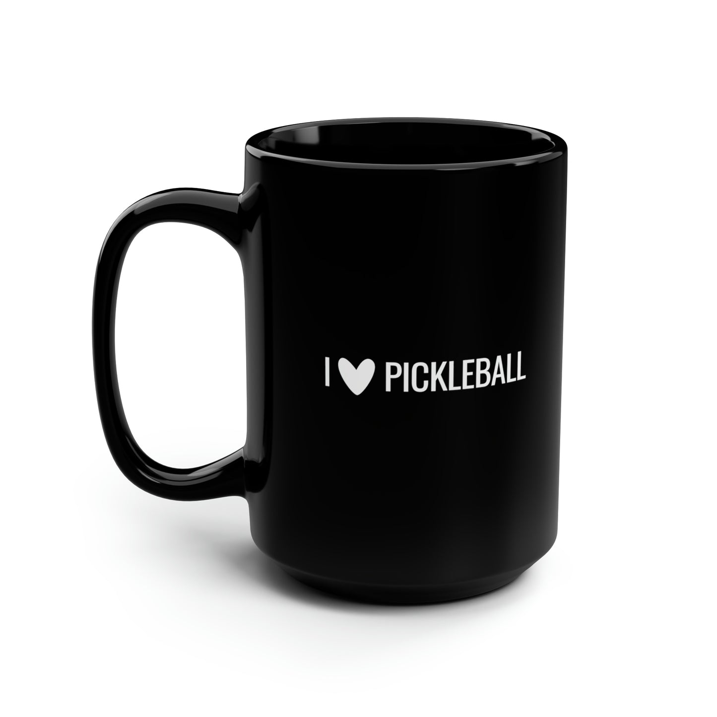 I Heart Pickleball 15 Oz Black Coffee Mug