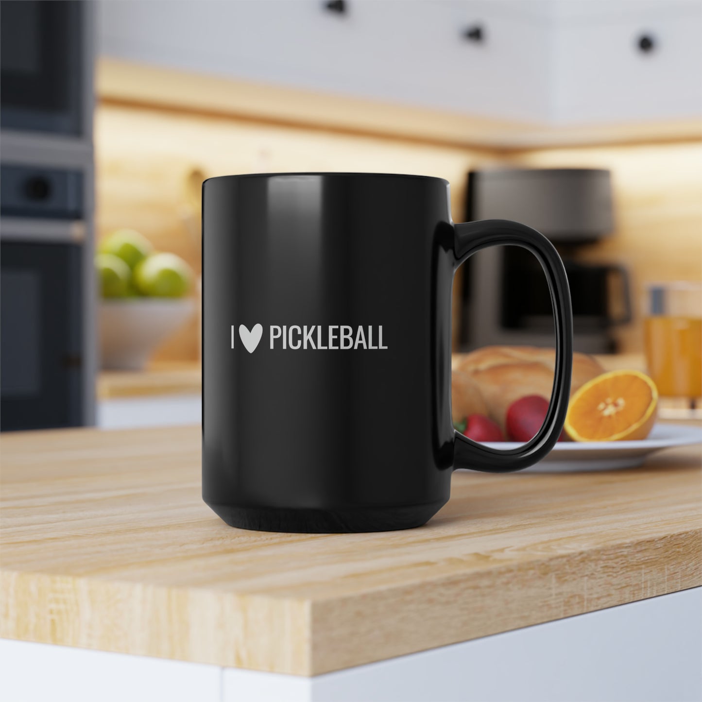 I Heart Pickleball 15 Oz Black Coffee Mug
