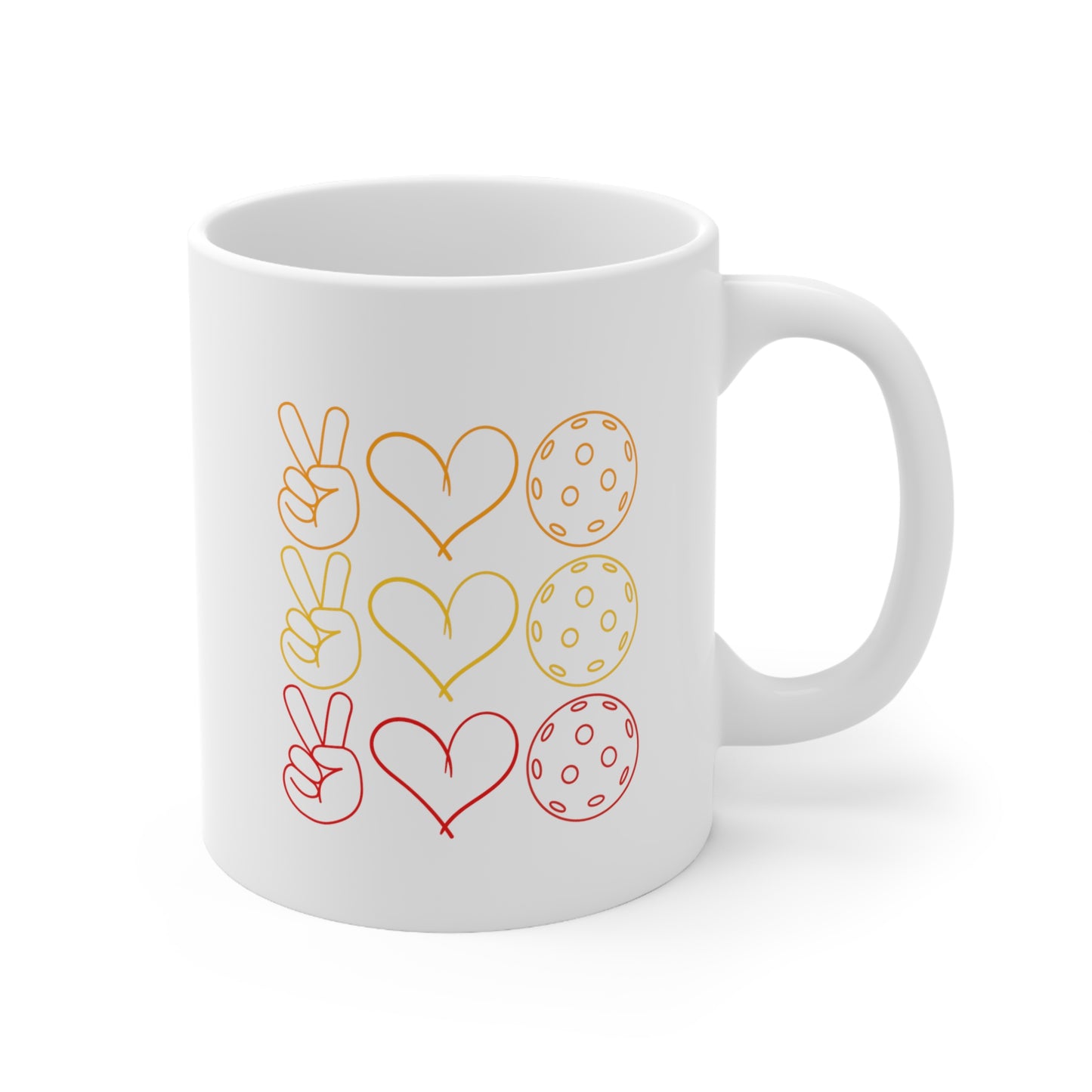 Peace, Love, Pickleball. 3 Color Imprint. 11 Oz White Coffee Mug