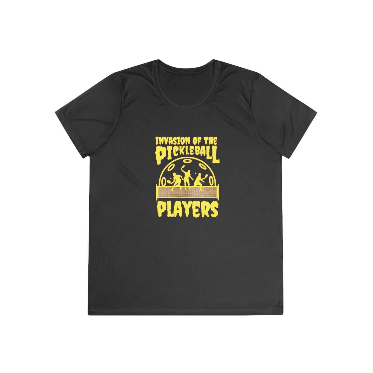 Invasion Of The Pickleball Players.  Yellow Imprint. Women's Moisture Wicking