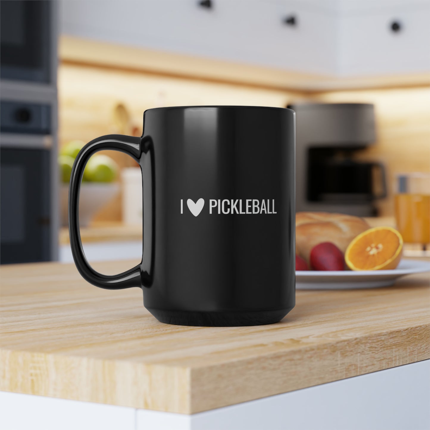I Heart Pickleball 15 Oz Black Coffee Mug