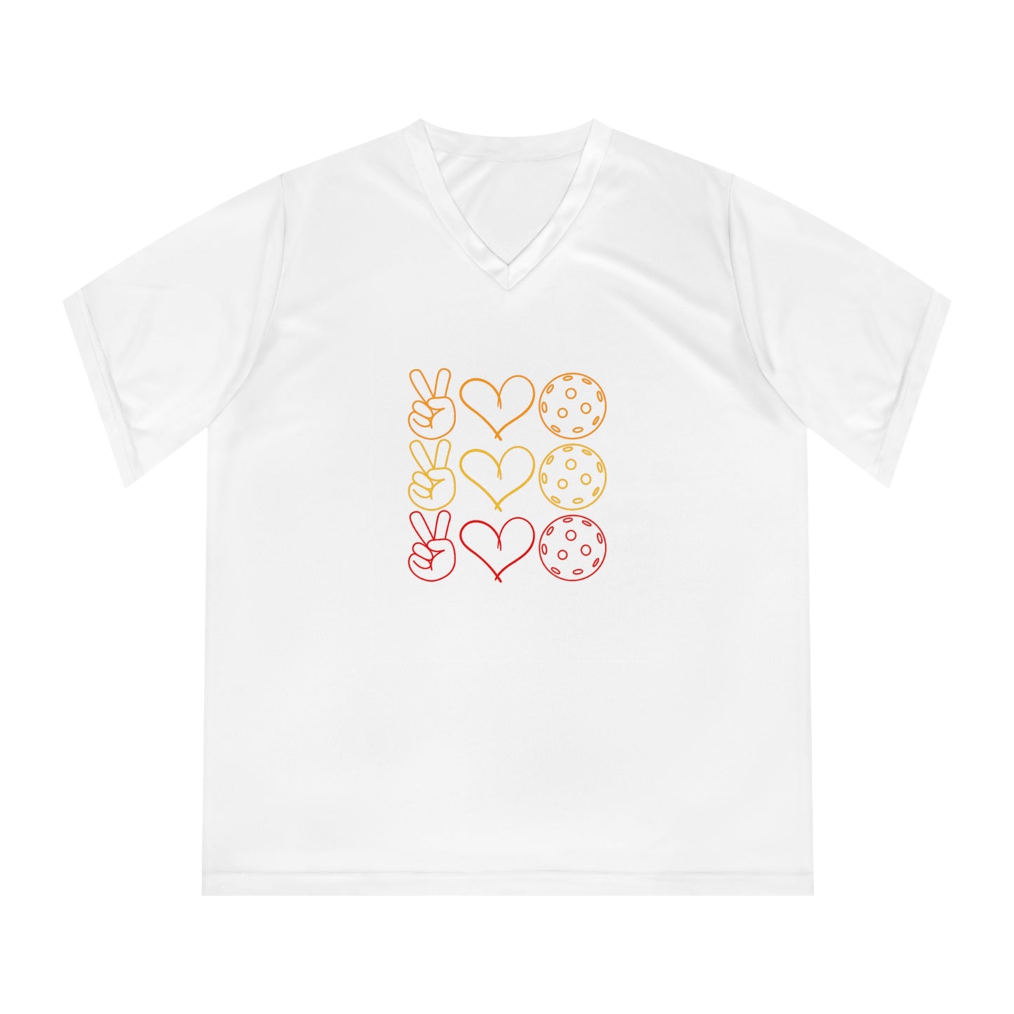 Peace, Love, Pickleball. 3 Color Imprint. Women's Performance V-Neck