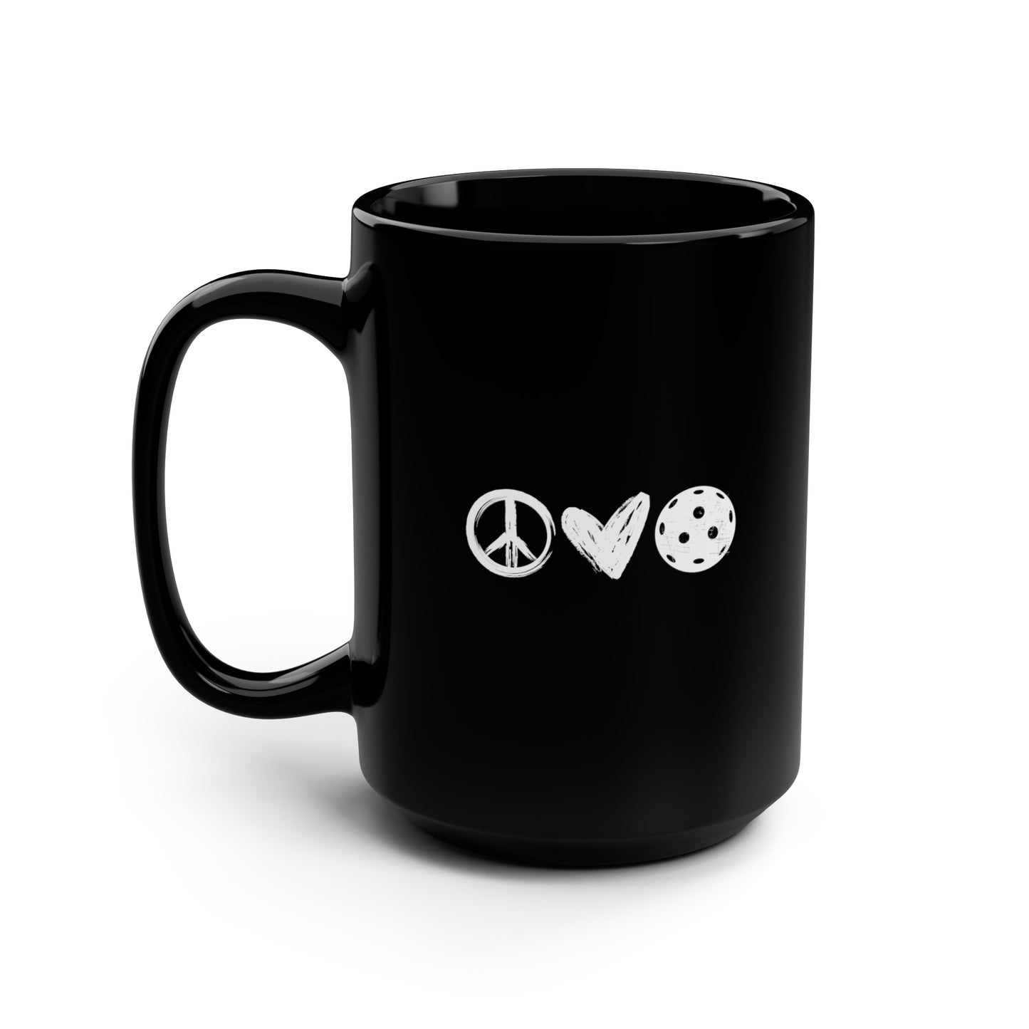 Peace, Love, Pickleball 15 Oz Black Coffee Mug