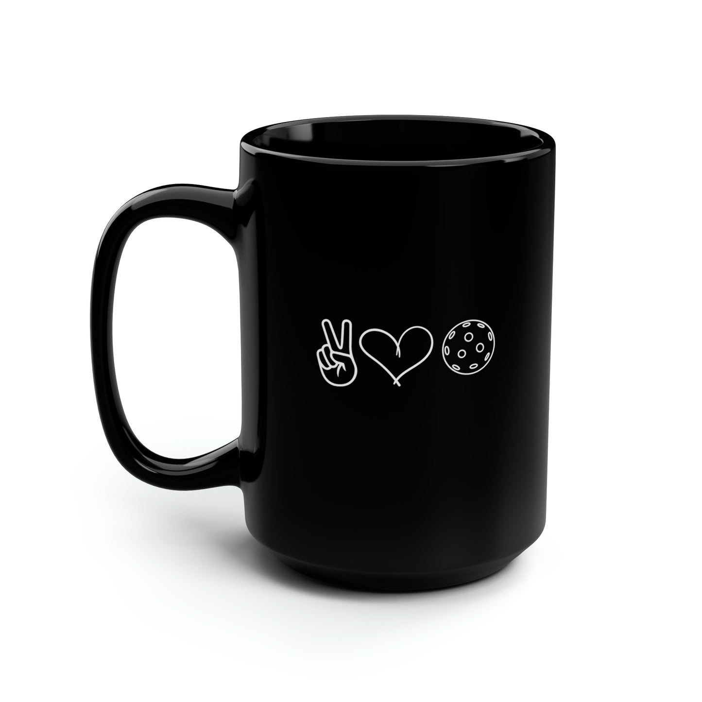 Peace, Love, Pickleball 15 Oz Black Coffee Mug