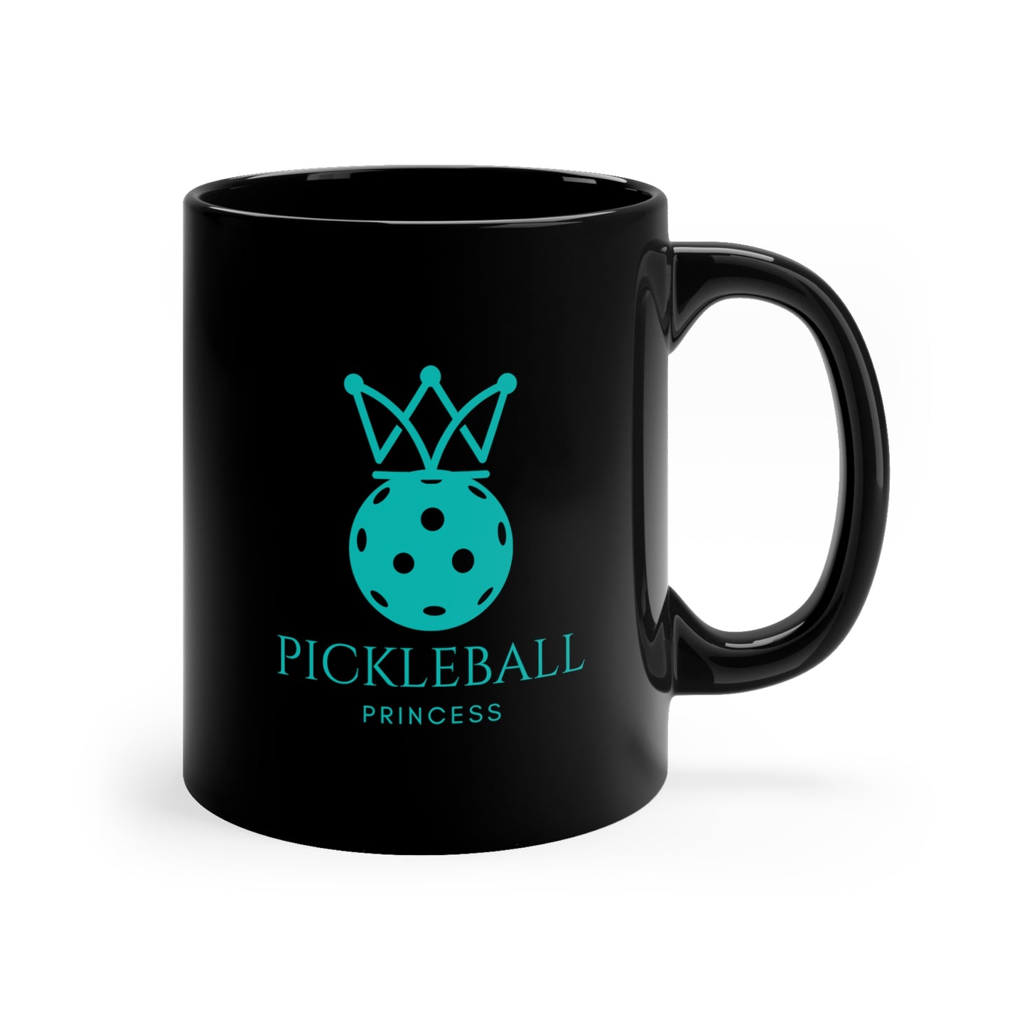 Pickleball Princess Tiffany Blue Imprint. 11 Oz Black Coffee Mug