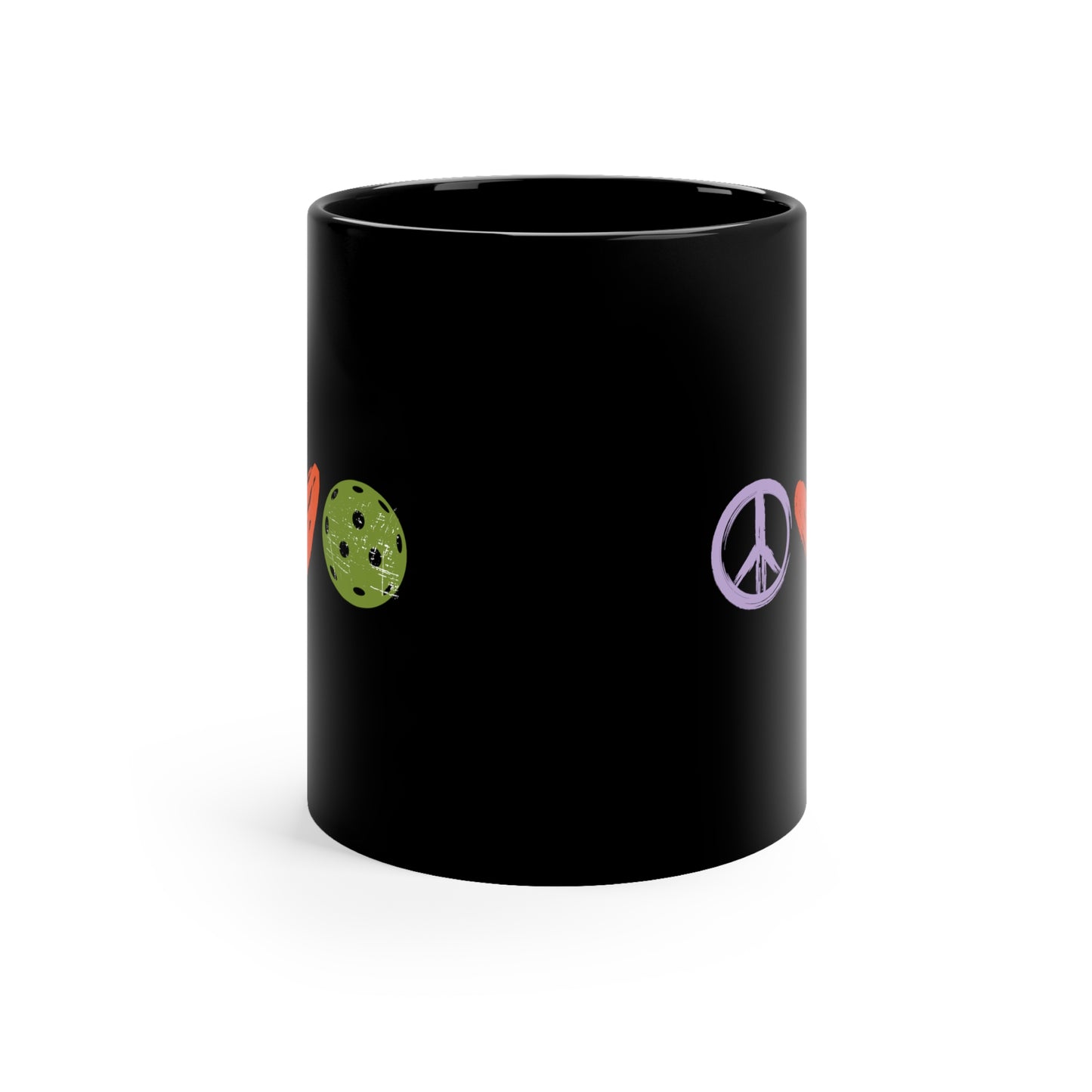 Peace, Love, Pickleball. Color Imprint. 11 Oz Black Coffee Mug