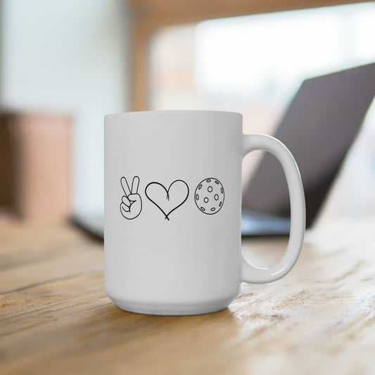 Peace, Love, Pickleball 15 Oz White Coffee Mug