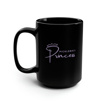 Pickleball Princess Purple Imprint. 15 Oz Black Coffee Mug