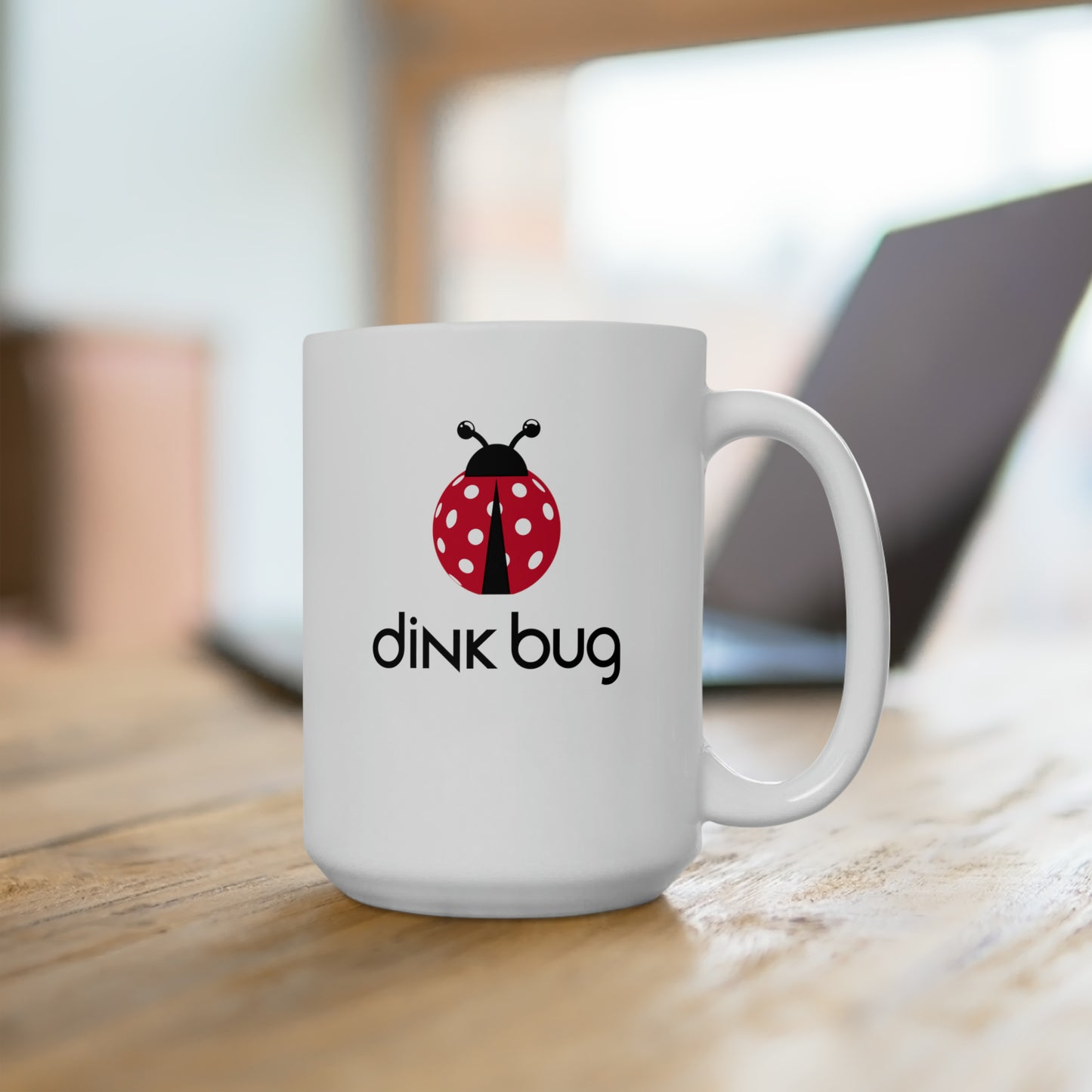 dink bug. Color Imprint. 15 Oz White Coffee Mug