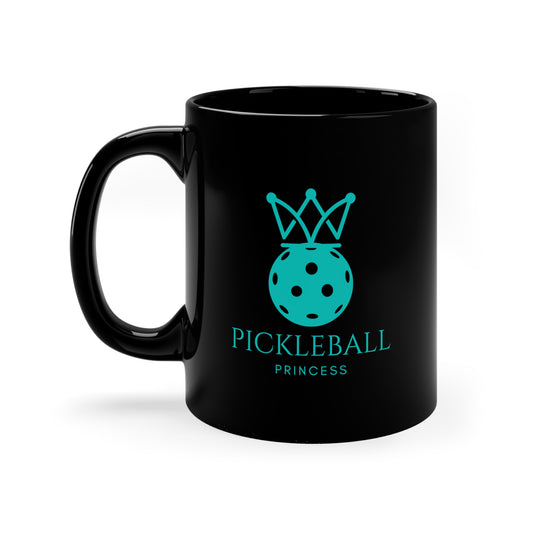 Pickleball Princess Tiffany Blue Imprint. 11 Oz Black Coffee Mug