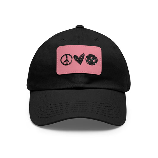 Peace, Love, Pickleball Baseball Cap with Leather Patch