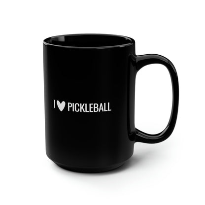 I Heart Pickleball 15 Oz Black Coffee Mug