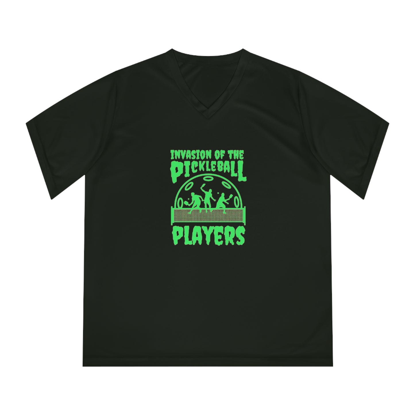 Invasion Of The Pickleball Players. Green Imprint. Women's Performance V-Neck