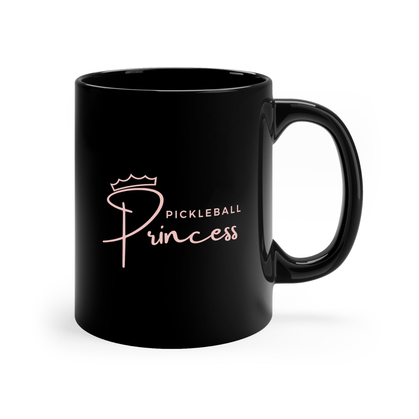 Pickleball Princess Pink Imprint. 11 Oz Black Coffee Mug