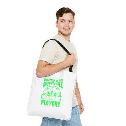 Invasion Of The Pickleball Players. Green Imprint. Tote Bag