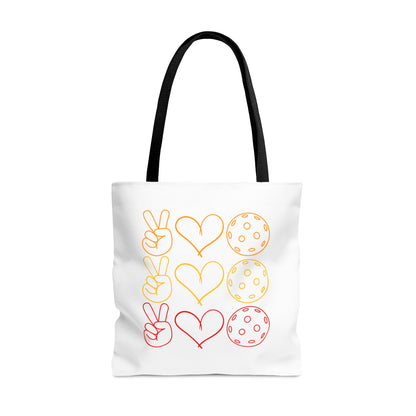 Peace, Love, Pickleball. 3 Color Imprint. Tote Bag