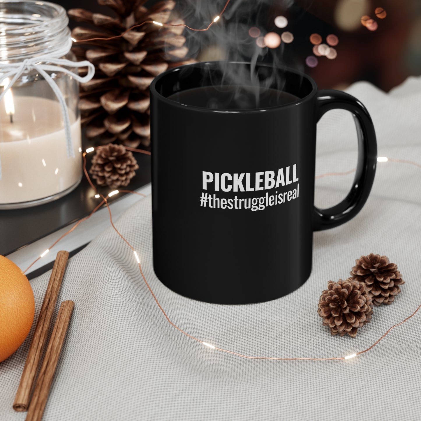 Pickleball #thestruggleisreal 11 Oz Black Coffee Mug