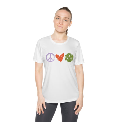 Peace, Love, Pickleball. Color Imprint. Women's Moisture Wicking