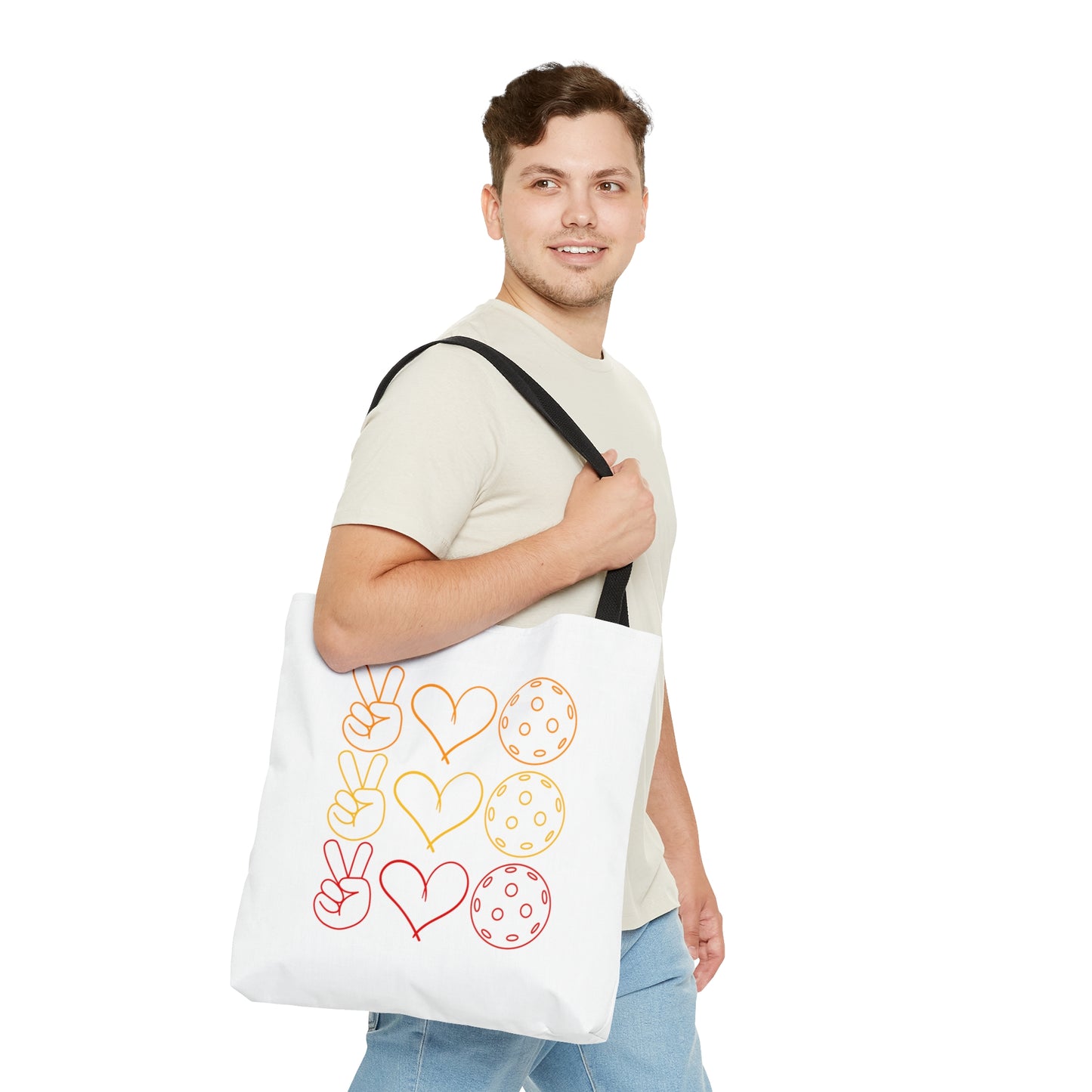 Peace, Love, Pickleball. 3 Color Imprint. Tote Bag