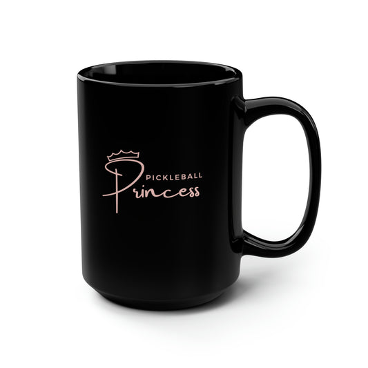 Pickleball Princess Pink Imprint. 15 Oz Black Coffee Mug