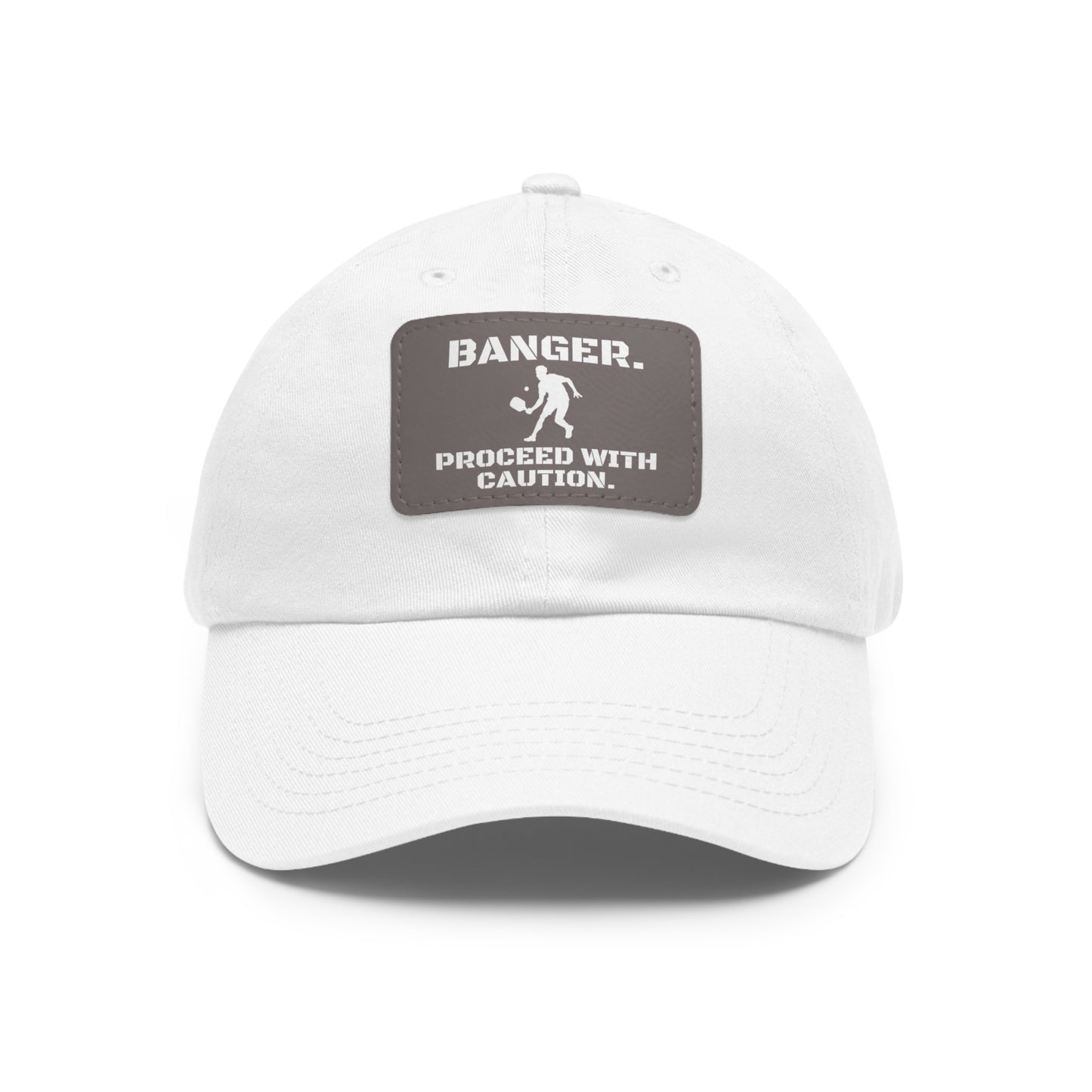 Banger.  Proceed With Caution. Baseball Cap with Leather Patch