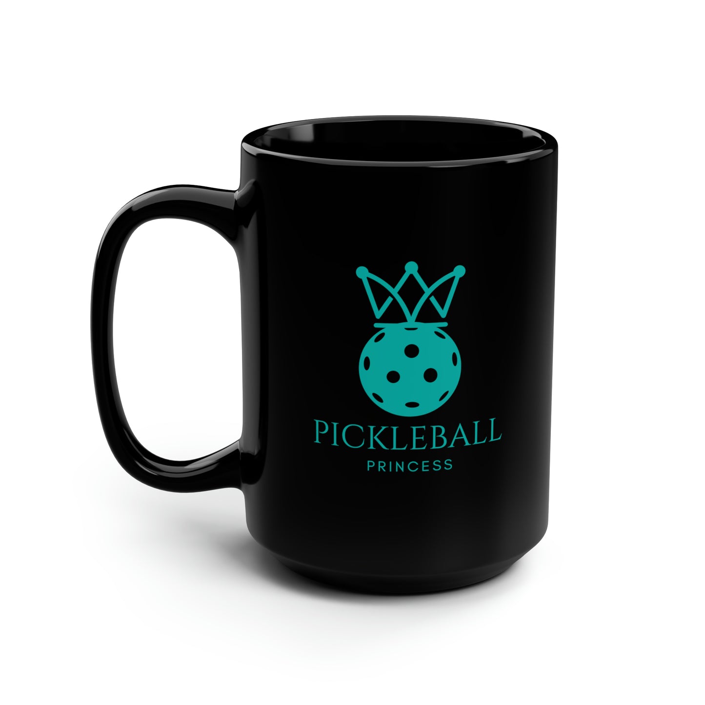 Pickleball Princess Tiffany Blue Imprint. 15 Oz Black Coffee Mug