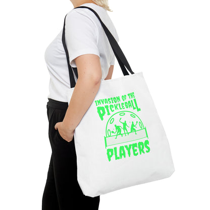 Invasion Of The Pickleball Players. Green Imprint. Tote Bag