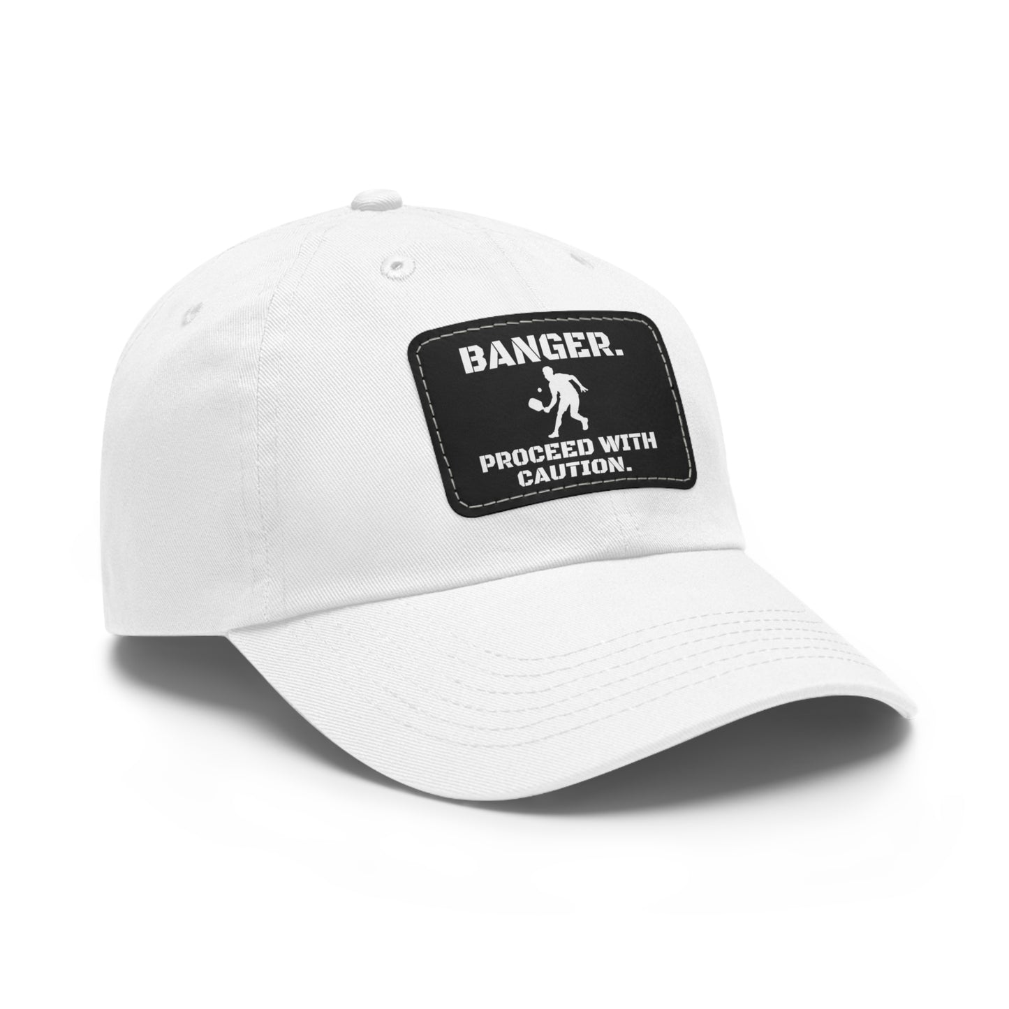 Banger.  Proceed With Caution. Baseball Cap with Leather Patch