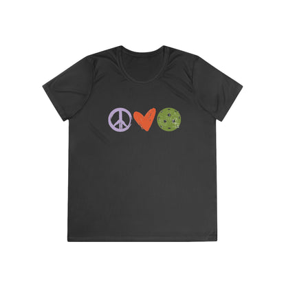 Peace, Love, Pickleball. Color Imprint. Women's Moisture Wicking