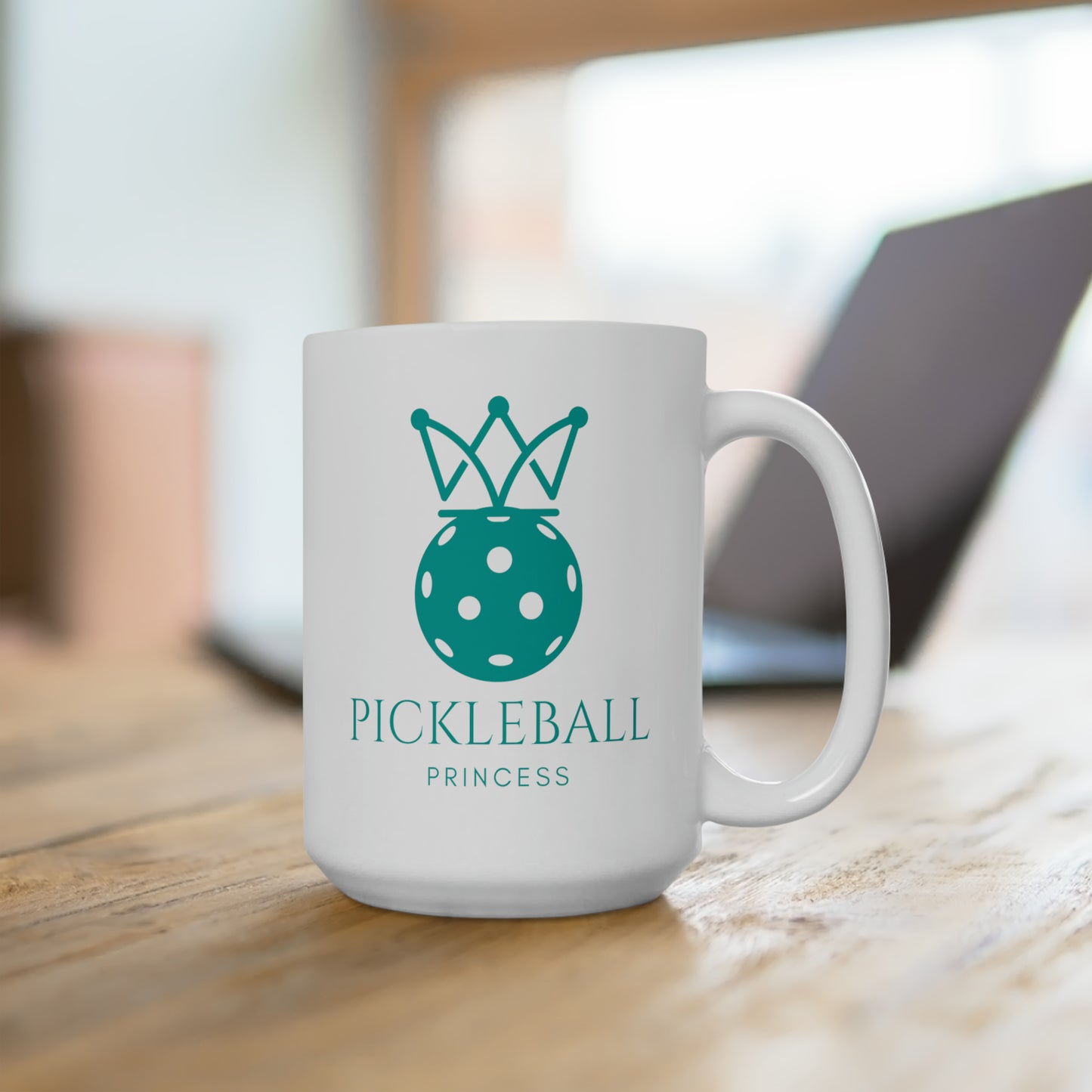 Pickleball Princess Tiffany Blue Imprint. 15 Oz White Coffee Mug