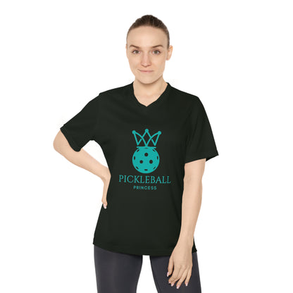 Pickleball Princess Tiffany Blue Imprint. Women's Performance V-Neck