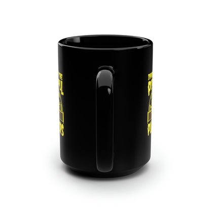 Invasion Of The Pickleball Players. Yellow Imprint. 15 Oz Black Coffee Mug