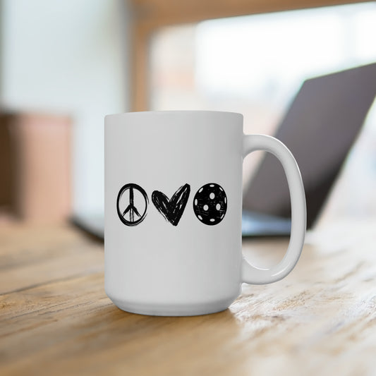 Peace, Love, Pickleball 15 Oz White Coffee Mug