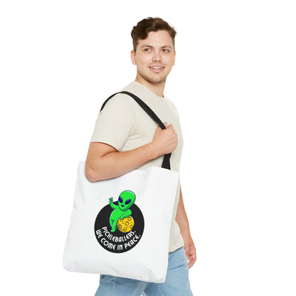 Pickleballers.  We Come In Peace.  Color Imprint. Tote Bag