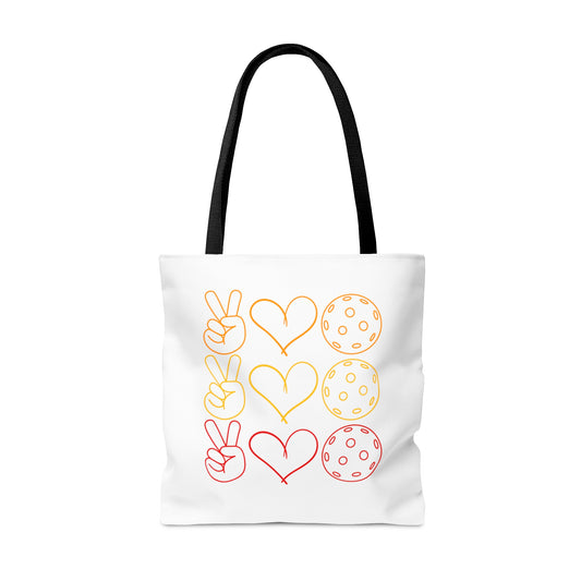 Peace, Love, Pickleball. 3 Color Imprint. Tote Bag