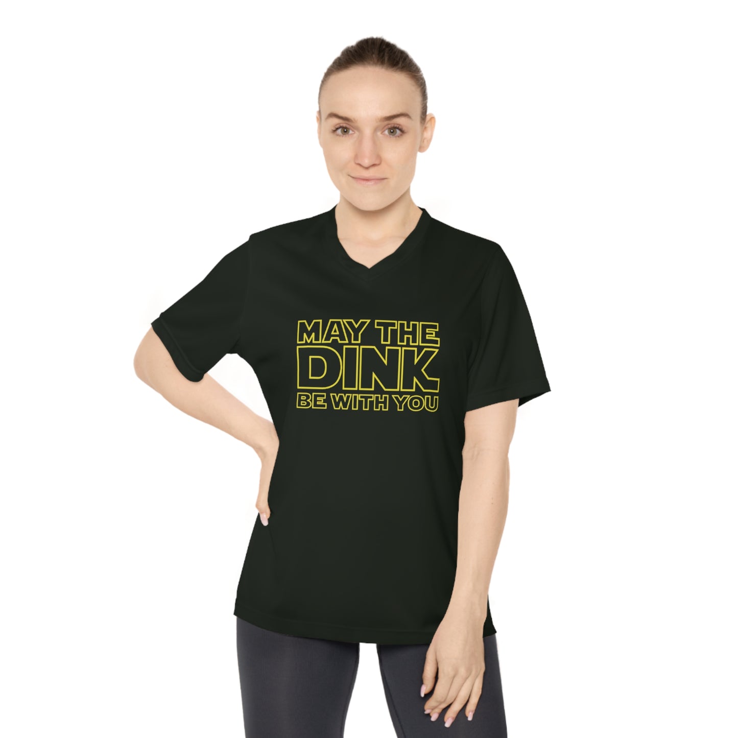 May The Dink Be With You.  Yellow Imprint. Women's Performance V-Neck