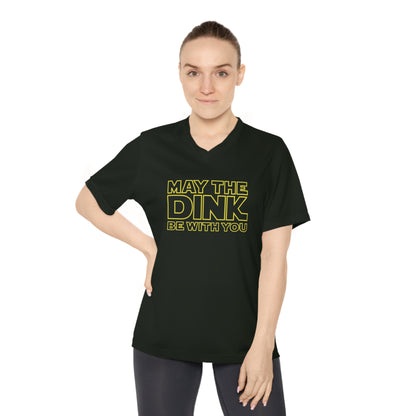 May The Dink Be With You.  Yellow Imprint. Women's Performance V-Neck