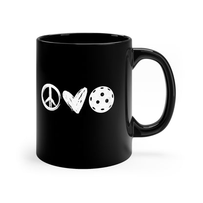 Peace, Love, Pickleball 11 Oz Black Coffee Mug