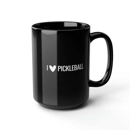 I Heart Pickleball 15 Oz Black Coffee Mug