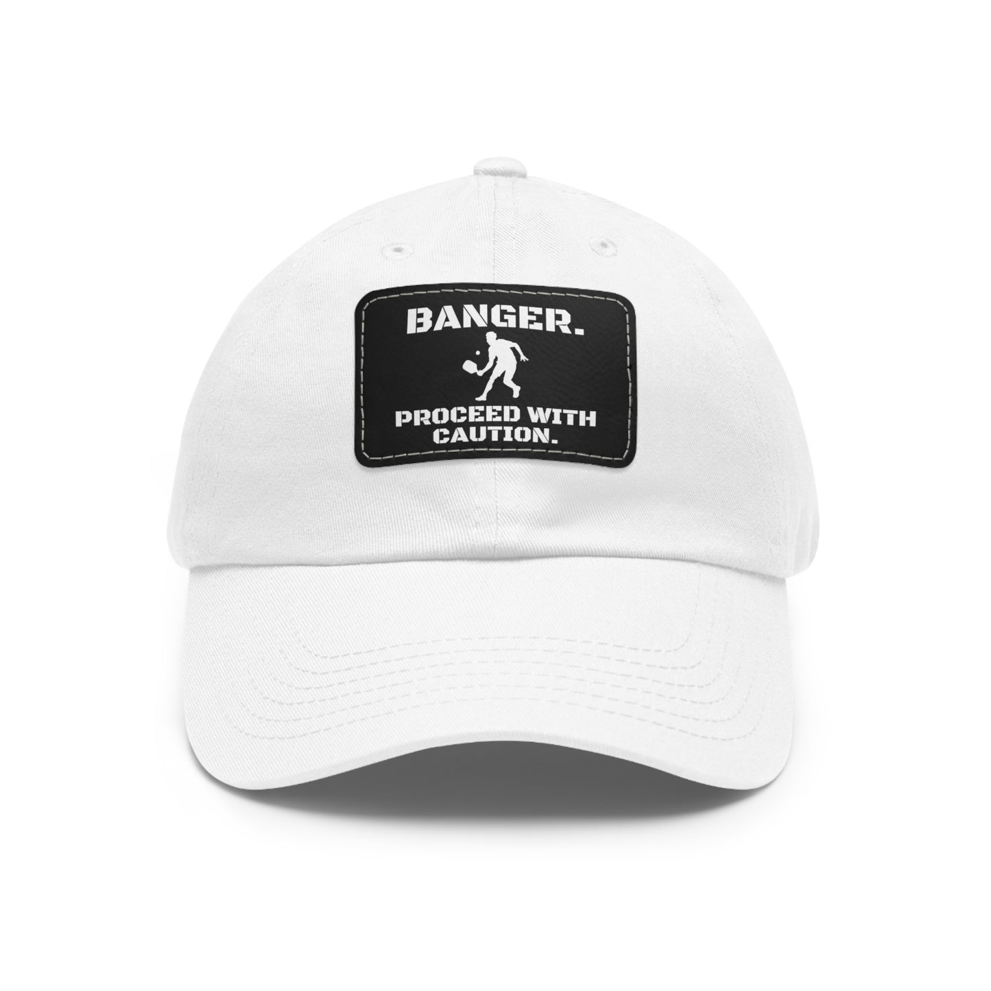 Banger.  Proceed With Caution. Baseball Cap with Leather Patch