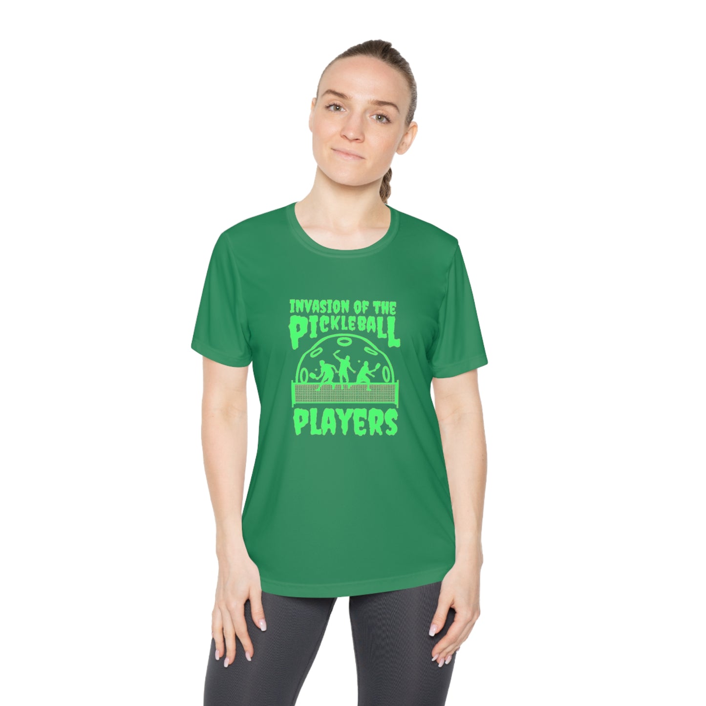 Invasion Of The Pickleball Players.  Green Imprint. Women's Moisture Wicking