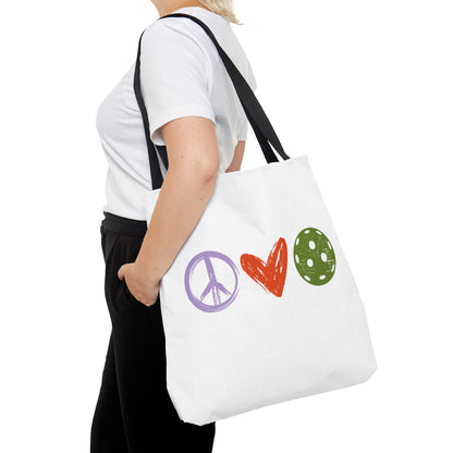 Peace, Love, Pickleball. Color Imprint. Tote Bag