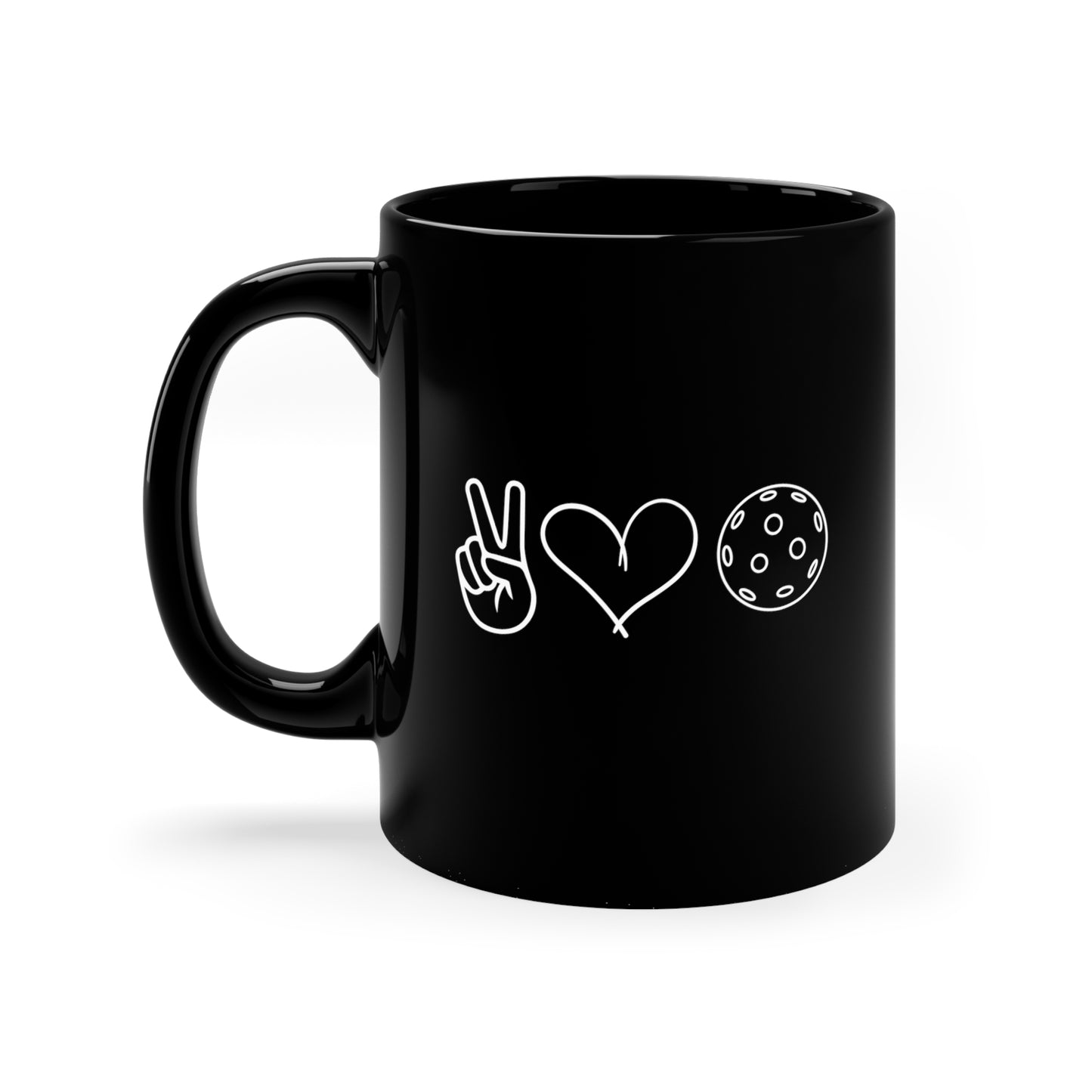 Peace, Love, Pickleball 11 Oz Black Coffee Mug