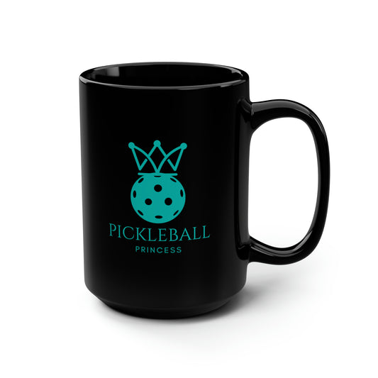 Pickleball Princess Tiffany Blue Imprint. 15 Oz Black Coffee Mug