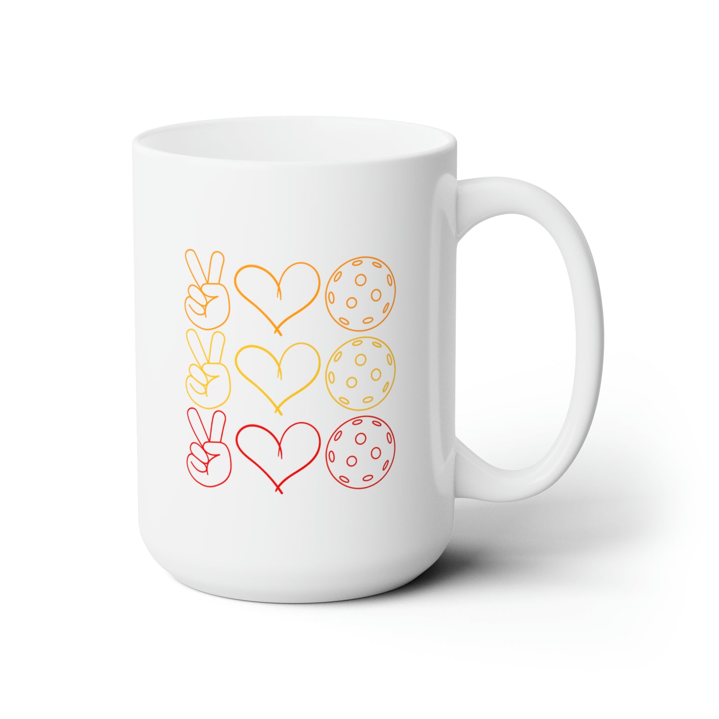 Peace, Love, Pickleball. 3 Color Imprint. 15 Oz White Coffee Mug