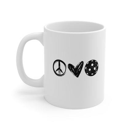 Peace, Love, Pickleball 11 Oz White Coffee Mug