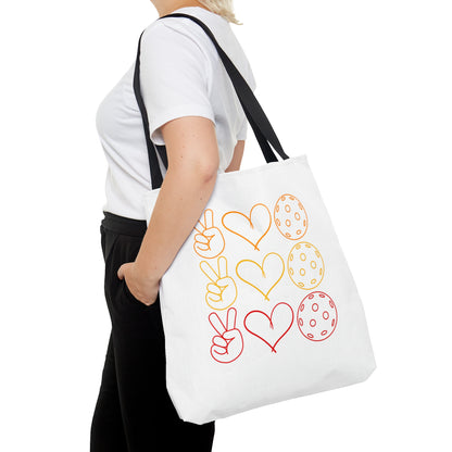 Peace, Love, Pickleball. 3 Color Imprint. Tote Bag