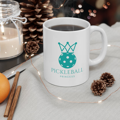 Pickleball Princess Tiffany Blue Imprint. 11 Oz White Coffee Mug